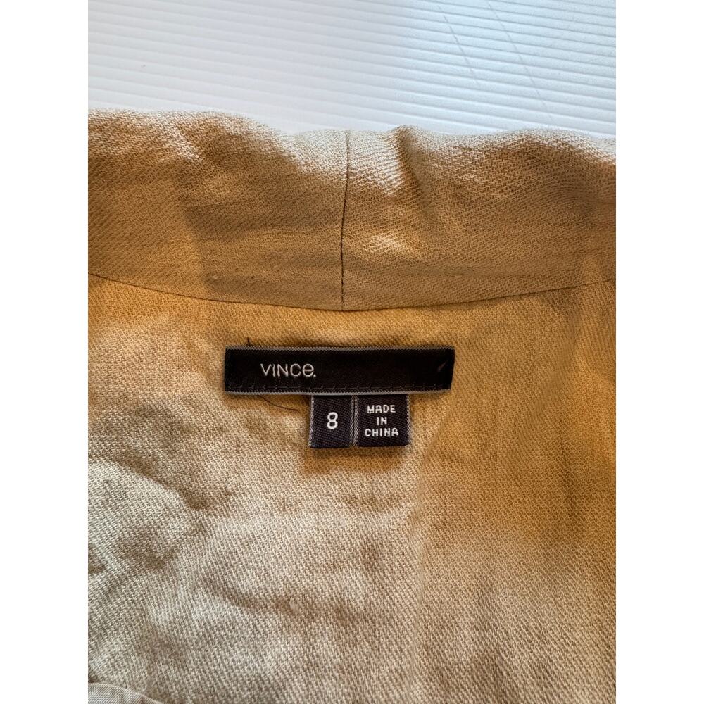Vince Linen Cotton Blazer Women’s 8 Beige Open Front Cropped Jacket Summer - Picture 4 of 16
